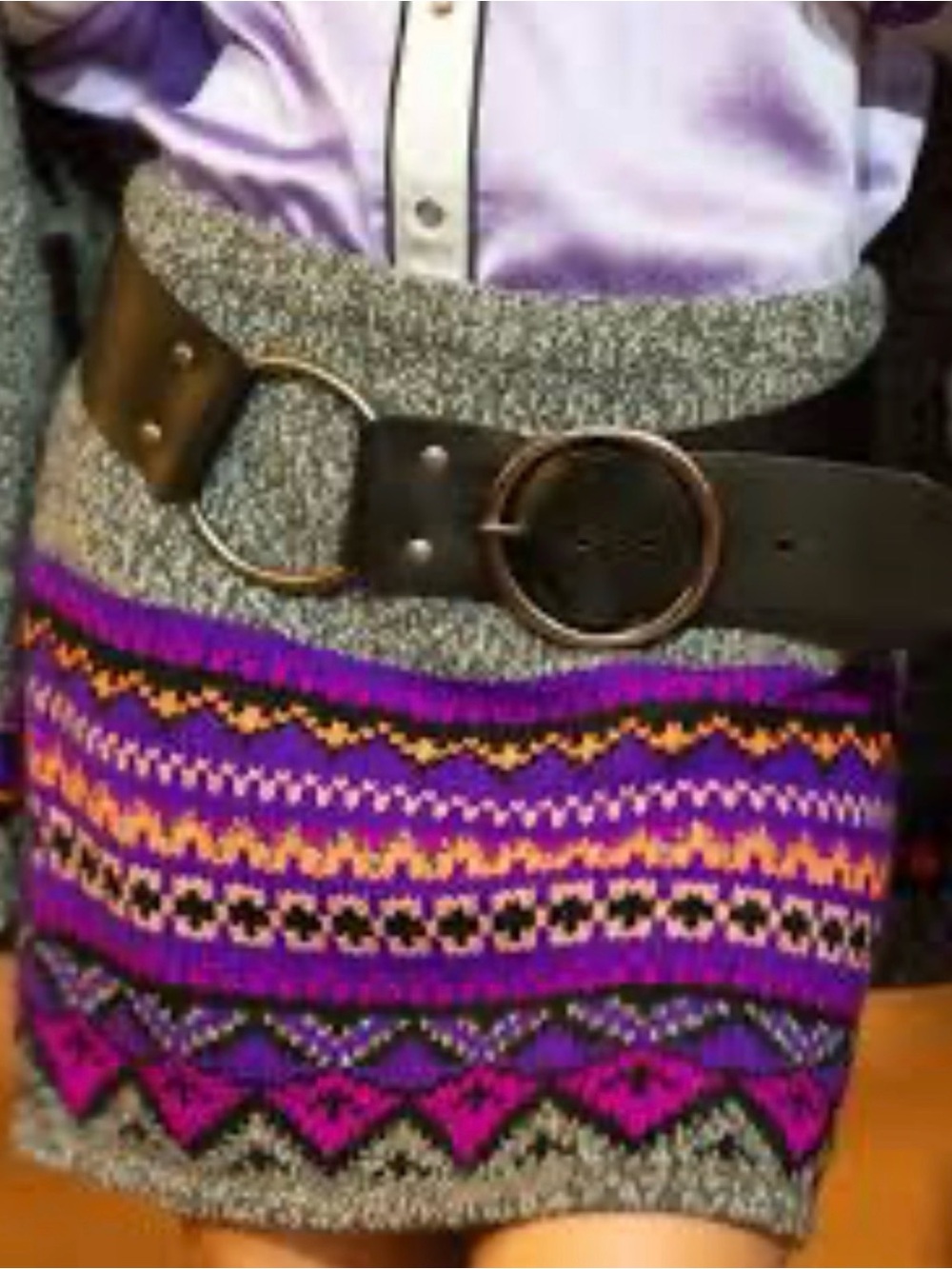 ANNA SUI Geometric Pattern Knit Mini Skirt M/L Purple Pink Orange Designer NWT